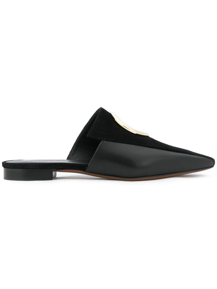 Neous Eyelet Front Flat Mules - Black