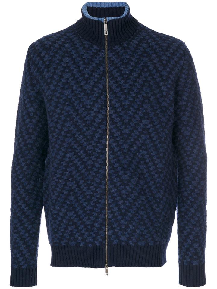 Etro Patterned Zip Turtleneck Cardigan - Blue