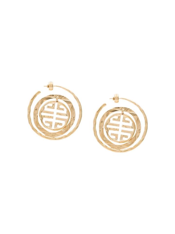 Givenchy Gold Tone Seal Circle Logo Earrings