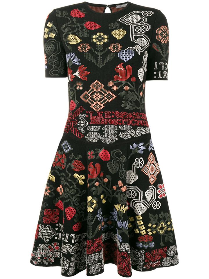 Alexander Mcqueen Graphic Floral Intarsia Knitted Mini Dress - Black