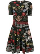 Alexander Mcqueen Graphic Floral Intarsia Knitted Mini Dress - Black