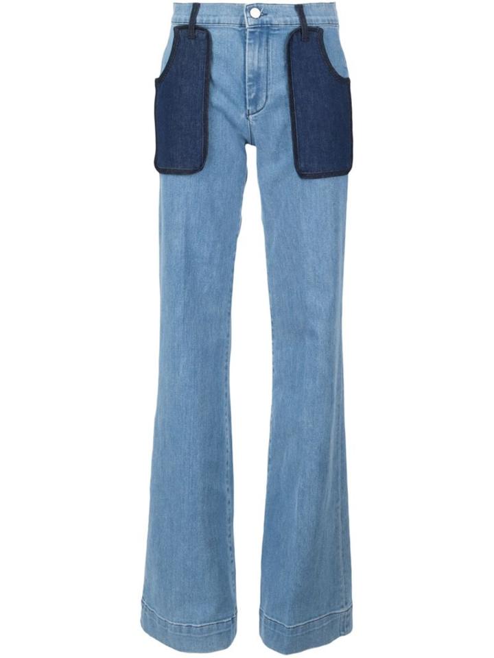 Victoria Victoria Beckham Patch Pocket Wide Leg Jeans, Women's, Size: 26, Blue, Cotton/polyester/spandex/elastane