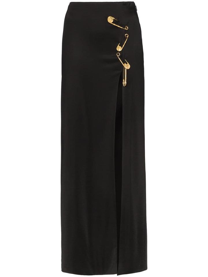 Versace Safety Pin-embellished Maxi Skirt - Black