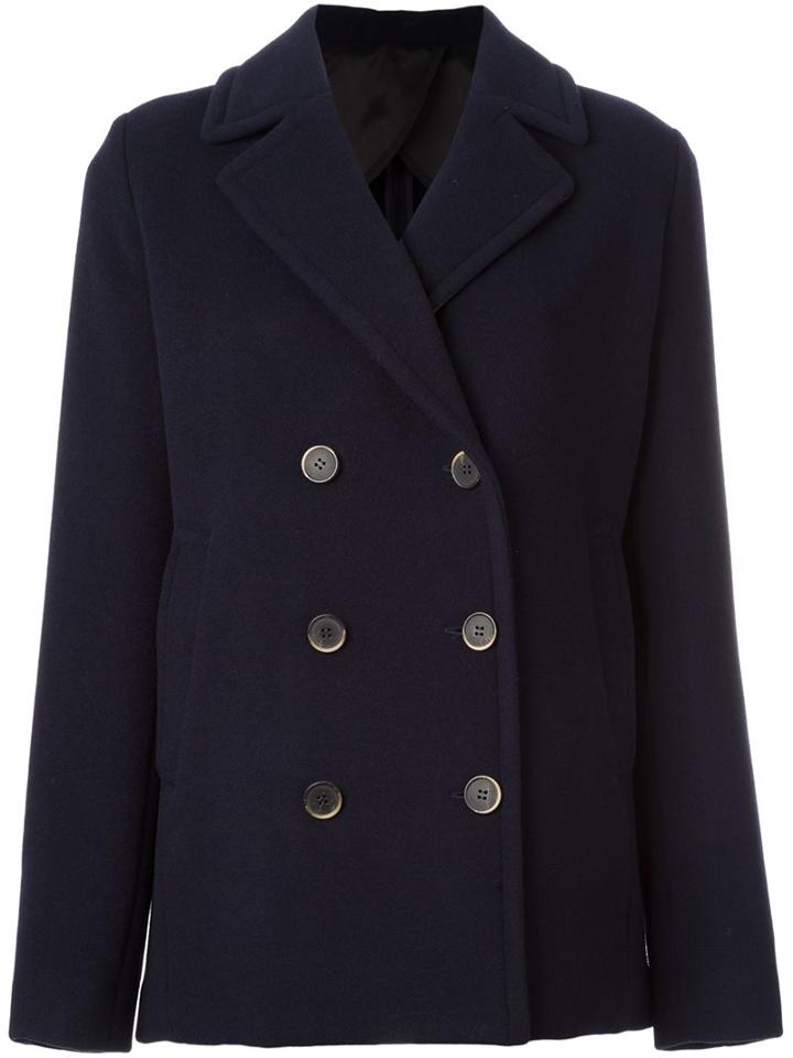 Msgm Short Double Breasted Coat, Women's, Size: 38, Blue, Cotton/polyamide/viscose/wool