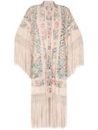 One Vintage Floral Embroidered Fringed Kimono - Multicolour