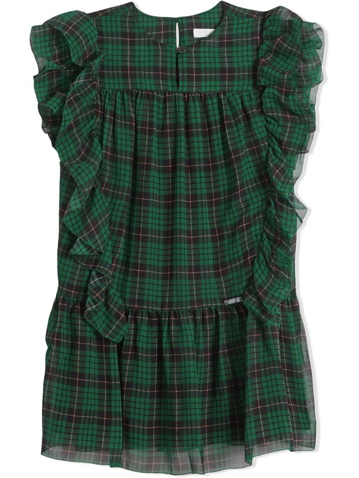 Burberry Kids Teen Check Chiffon Dress - Green