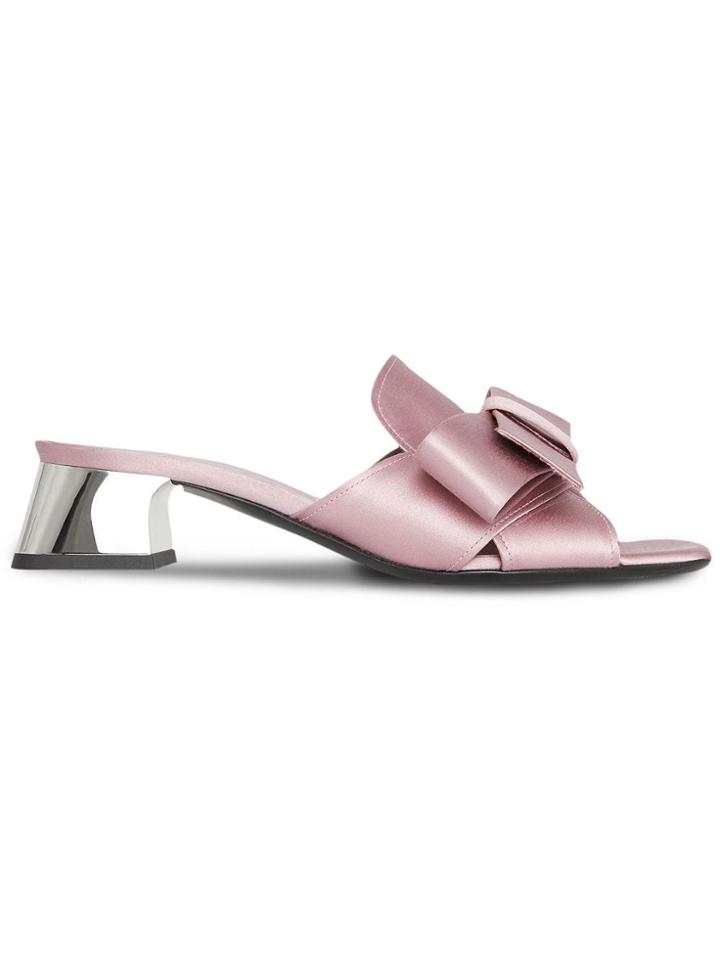 Burberry Bow Detail Satin Block-heel Mules - Pink