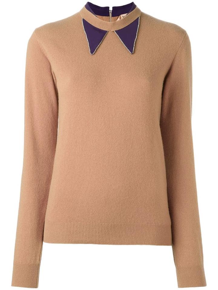 No21 Embroidered Collar Jumper, Women's, Size: 42, Brown, Virgin Wool/cashmere/acetate/silk