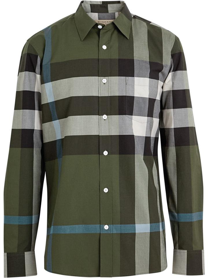 Burberry Check Stretch Shirt - Green