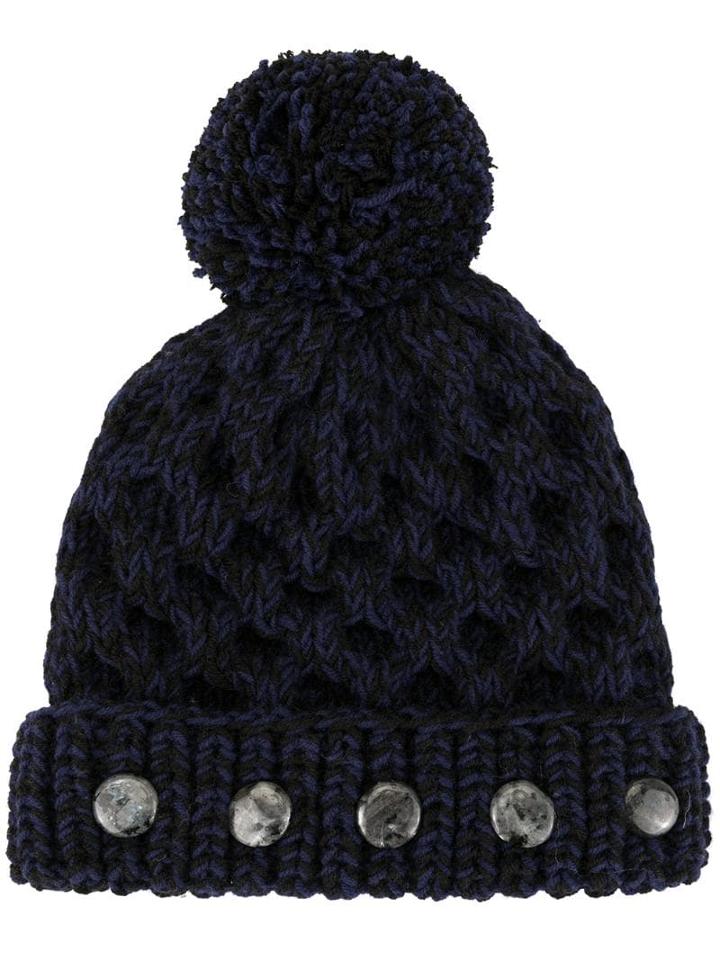 0711 Pompom Knit Beanie - Blue
