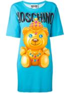 Moschino Bear Print T-shirt Dress, Women's, Size: 38, Blue, Rayon/other Fibers