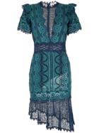 Sea Embroidered Woven Midi Dress - Blue