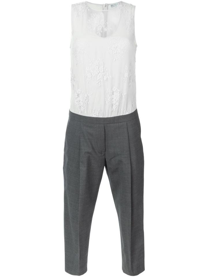 Brunello Cucinelli Floral Lace Combo Jumpsuit, Women's, Size: S, Grey, Polyamide/cotton