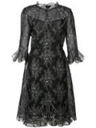 Oscar De La Renta - Cropped Trumpet Sleeve Lace Dress - Women - Silk/nylon/polyester - 10, Black, Silk/nylon/polyester