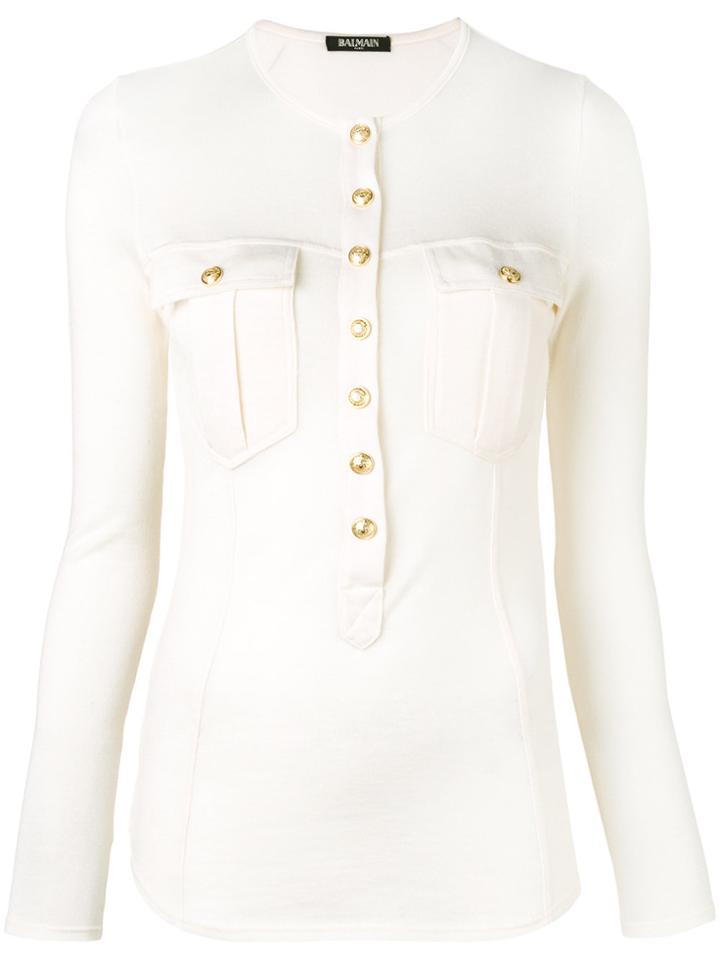 Balmain Button Up Knitted Top - White
