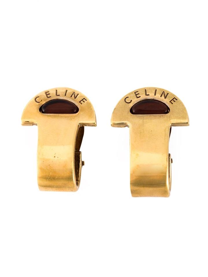 Céline Vintage Logo Engraved Mini Hoop Earrings