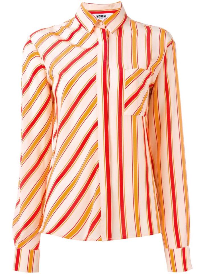 Msgm Striped Shirt, Women's, Size: 44, Yellow/orange, Silk