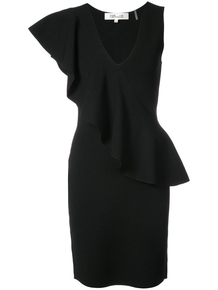 Dvf Diane Von Furstenberg Asymmetrical Ruffled Dress - Black