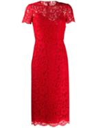 Valentino Lace Overlay Dress - Red