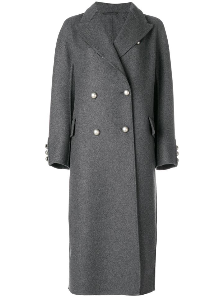 Ermanno Scervino Faux Pearl Double Breasted Coat - Grey