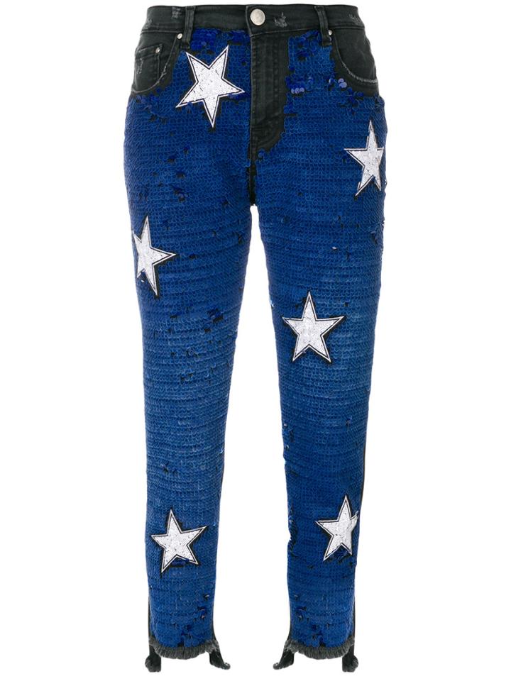 Don't Cry Sequin Star Step Hem Skinny Jeans - Black