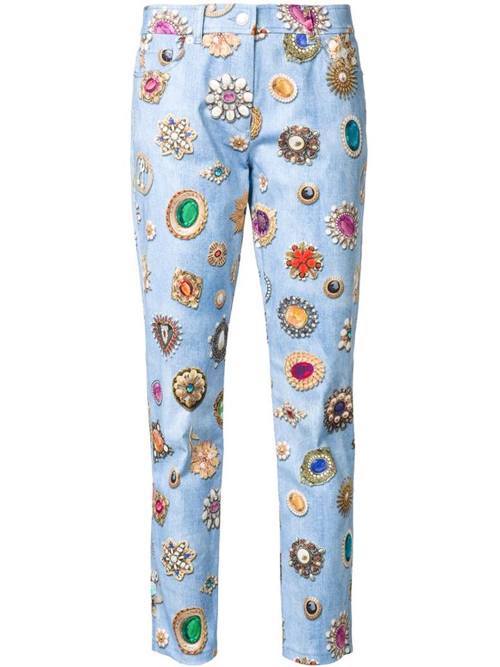 Moschino Jewel Print Slim Fit Jeans, Women's, Size: 44, Blue, Cotton/other Fibers