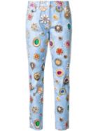 Moschino Jewel Print Slim Fit Jeans, Women's, Size: 44, Blue, Cotton/other Fibers