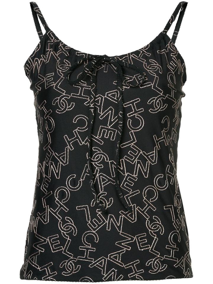 Chanel Vintage Logo Embroidered Cami - Black