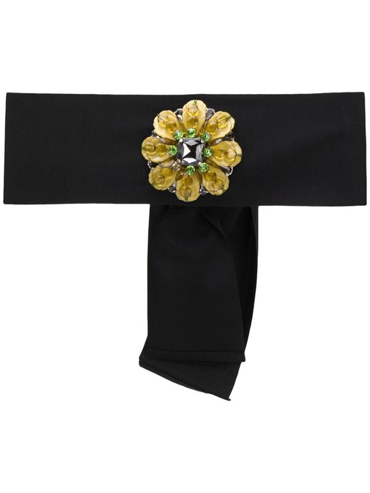 Sara Roka Floral Embellished Belt - Black