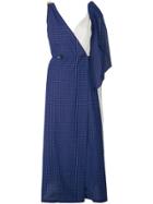 Walk Of Shame Asymmetric Windowpane Dress - Blue