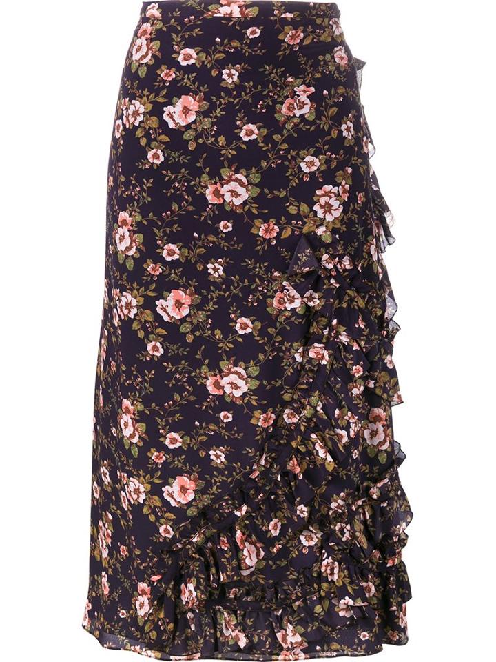 Rochas Floral Asymmetric Ruffle Skirt, Women's, Size: 44, Pink/purple, Silk