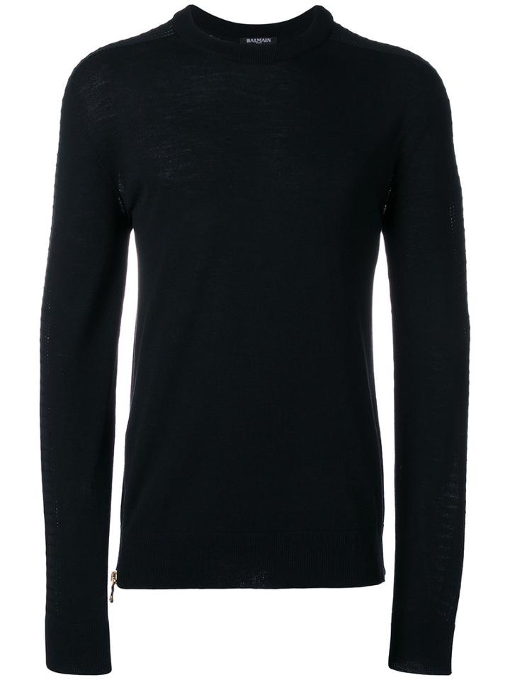 Balmain Side Zip Jumper, Men's, Size: Large, Black, Wool