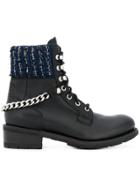 Karl Lagerfeld Tweed Detail Combat Boots - Black