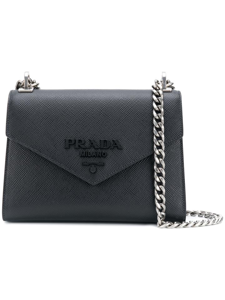 Prada Flap Logo Shoulder Bag - Black