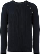 Pierre Balmain Button Detail Ribbed Sweater, Men's, Size: 54, Blue, Acrylic/wool
