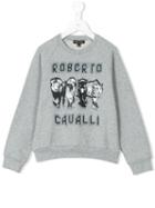 Roberto Cavalli Kids - Wildcat Print Sweatshirt - Kids - Cotton/elastodiene - 12 Yrs, Boy's, Grey
