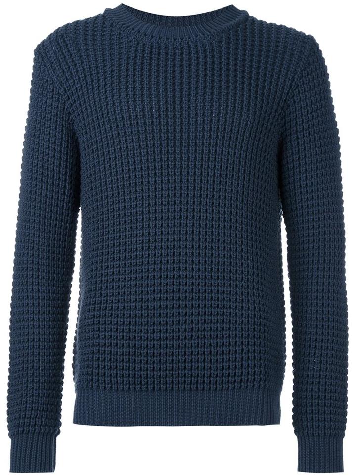 Tomorrowland Cable Knit Jumper, Men's, Size: Large, Blue, Wool