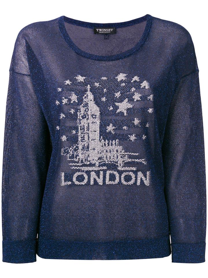 Twin-set London Embroidered Sweater - Blue