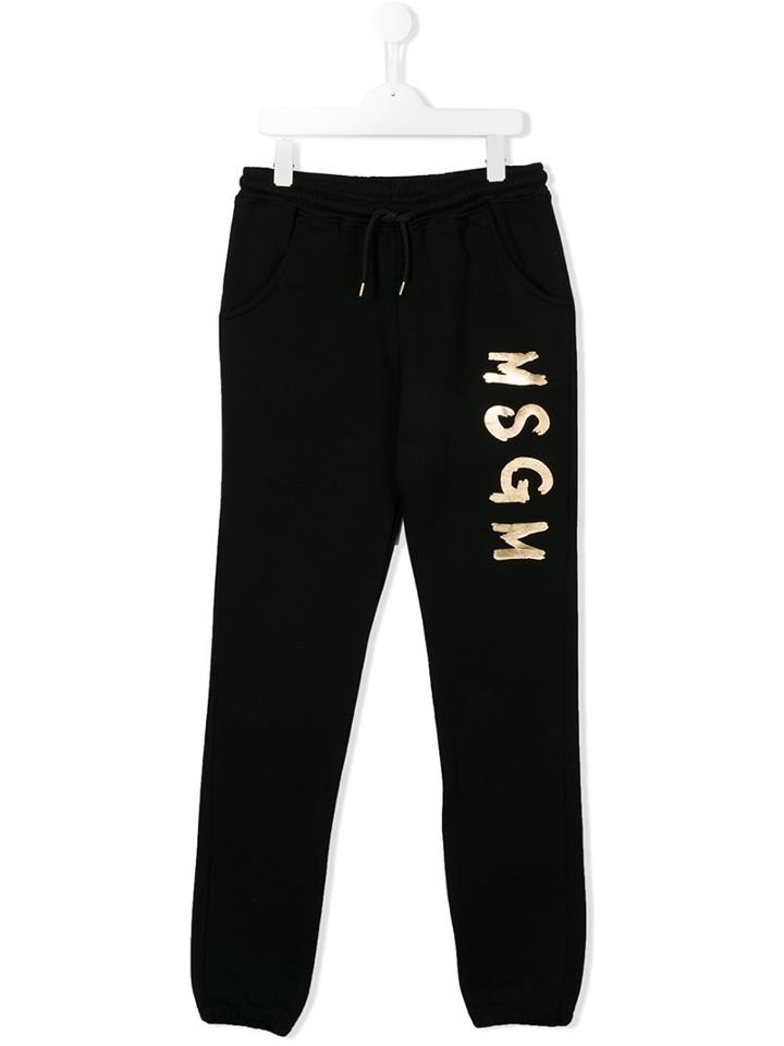 Msgm Kids Logo Print Track Pants, Girl's, Size: 14 Yrs, Black