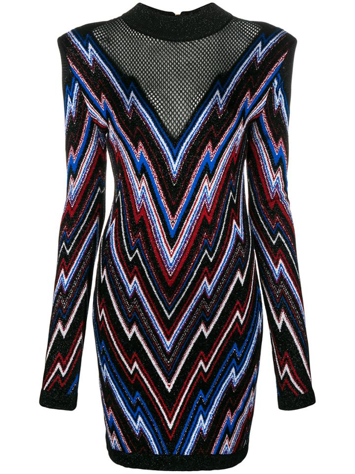 Balmain Zig-zag Knitted Dress - Black