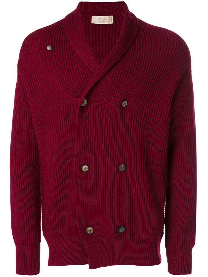 Maison Flaneur Shawl Lapel Double-breasted Cardigan - Red