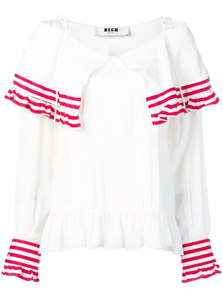 Msgm Striped Frill Blouse - White
