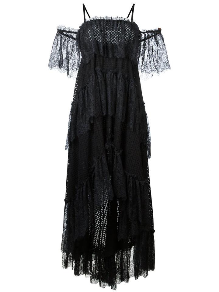 Philosophy Di Lorenzo Serafini Layered Off-shoulder Dress, Women's, Size: 40, Black, Cotton/polyamide