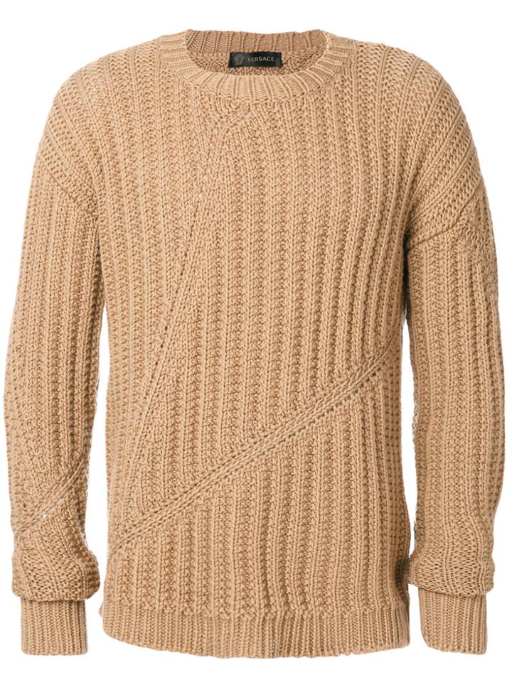 Versace Cross Rib Knit Jumper - Brown