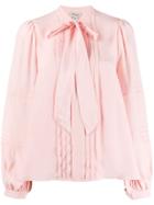 Temperley London Pleated Tie Neck Blouse - Pink