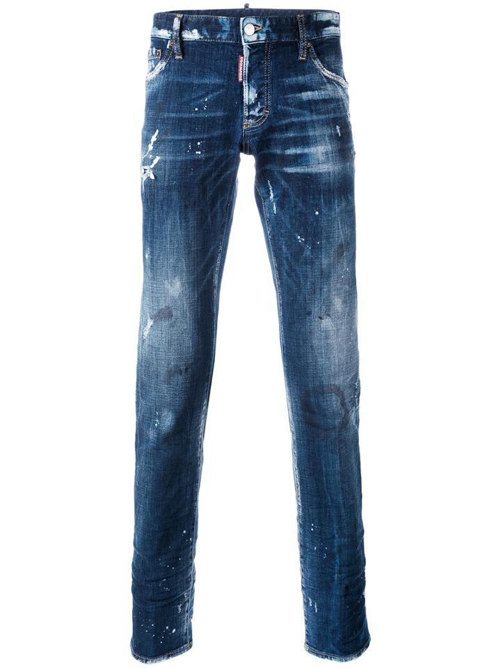 Dsquared2 - Distressed Slim-fit Jeans - Men - Cotton/leather/polyester/spandex/elastane - 44, Blue, Cotton/leather/polyester/spandex/elastane