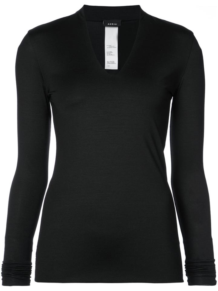 Akris Skinny V Neck Top - Black