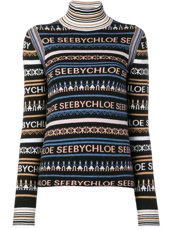 See By Chloé Logo Roll Neck Jumper - Black