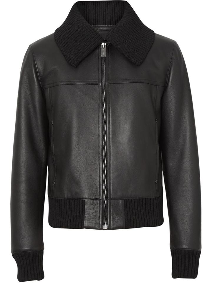 Burberry Detachable Collar Lambskin Bomber Jacket - Black