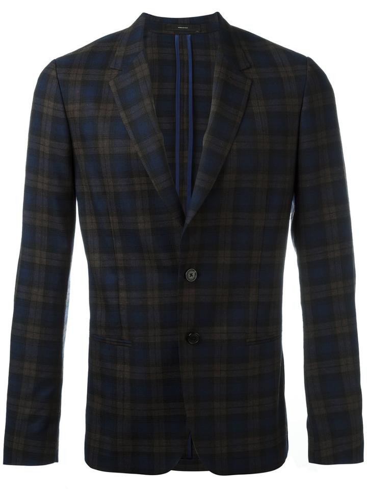 Paul Smith Checked Blazer Jacket, Men's, Size: 52, Blue, Silk/cupro/wool